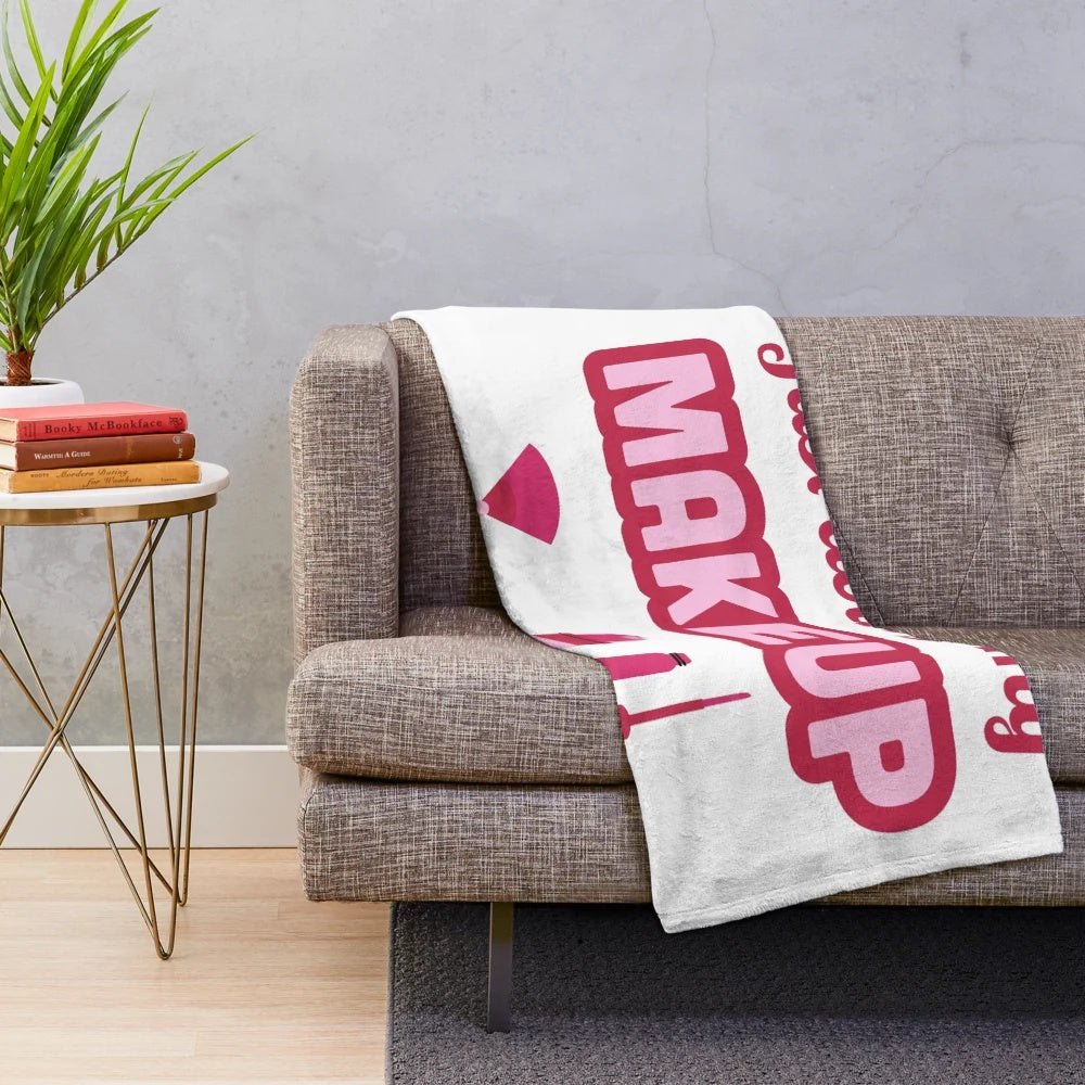 Makeup lover plush blanket with pink, girly, and aesthetic design