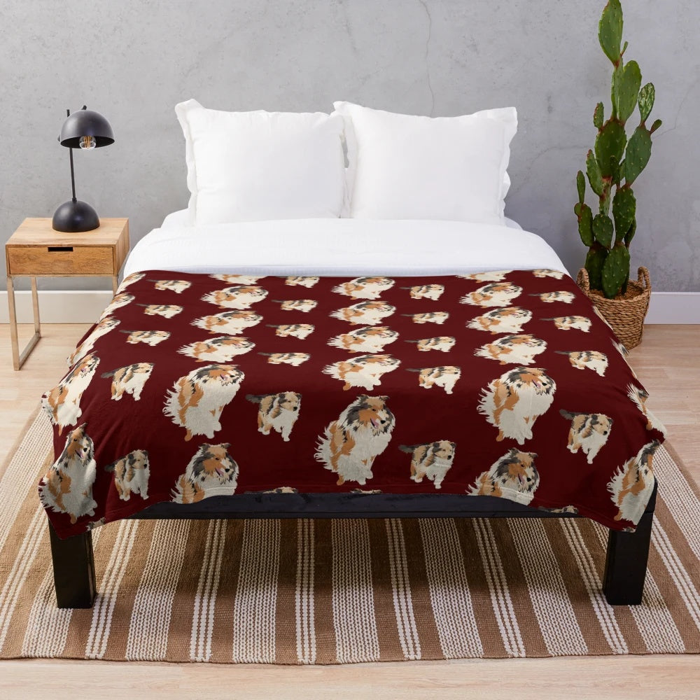 Collie dog and puppy fluffy plush blanket featuring makieroon art