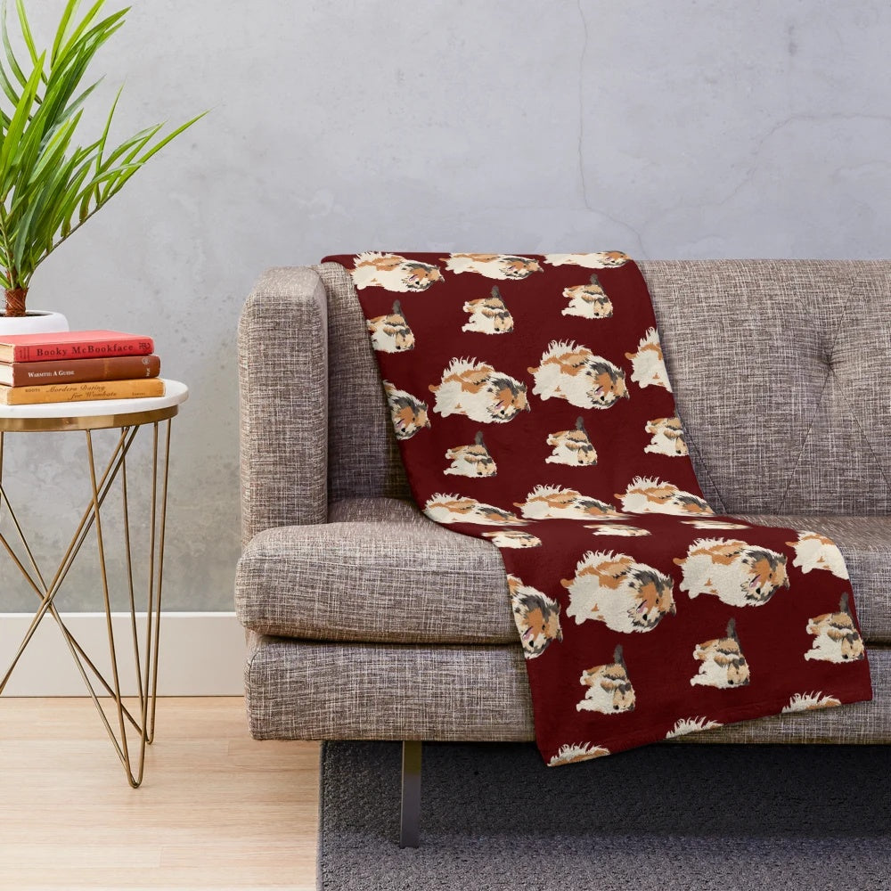 Collie dog and puppy fluffy plush blanket featuring makieroon art