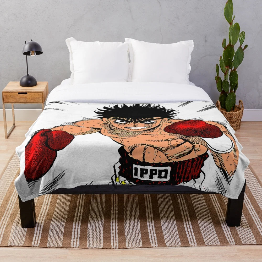 Makunouchi Ippo inspired plush blanket featuring characters from the boxing anime Hajime no Ippo