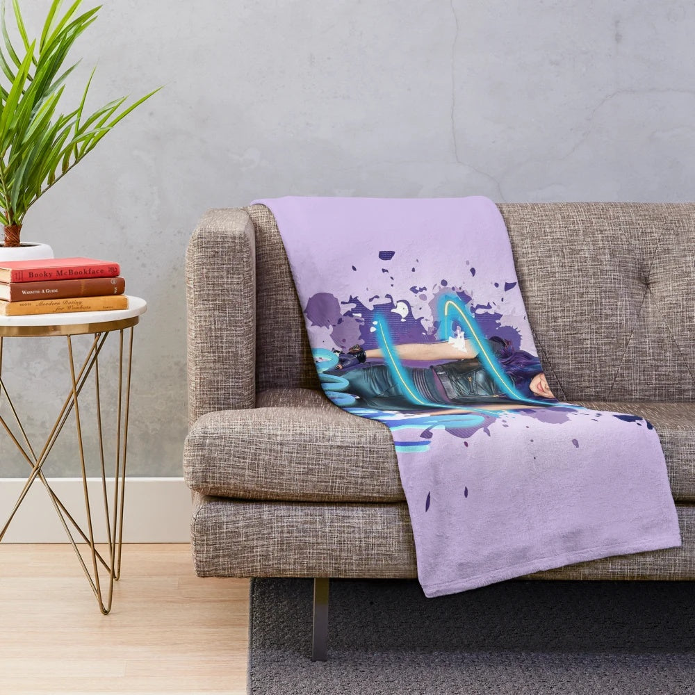 Mal from Descendants 3 inspired plush blanket in purple and blue colors
