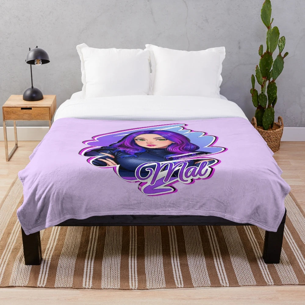 Mal Inspired Purple Queen Star Plush Blanket - Cartoon Comics Style