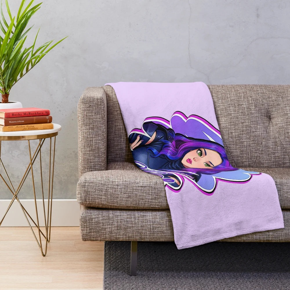Mal Inspired Purple Queen Star Plush Blanket - Cartoon Comics Style