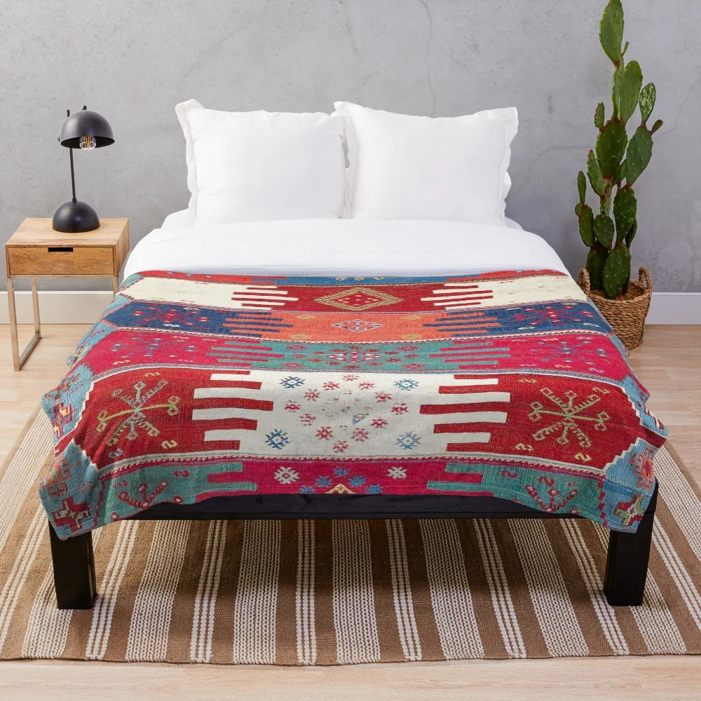 Kurdish Malatya East Anatolian Saf Kilim Print Plush Blanket