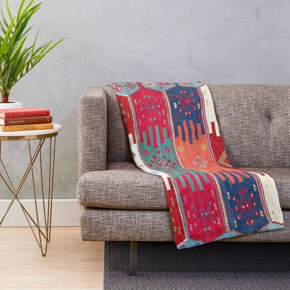 Kurdish Malatya East Anatolian Saf Kilim Print Plush Blanket