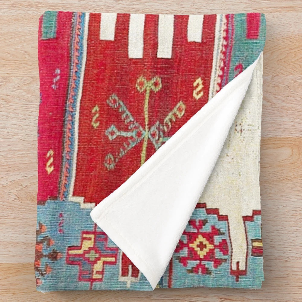 Kurdish Malatya East Anatolian Saf Kilim Print Plush Blanket