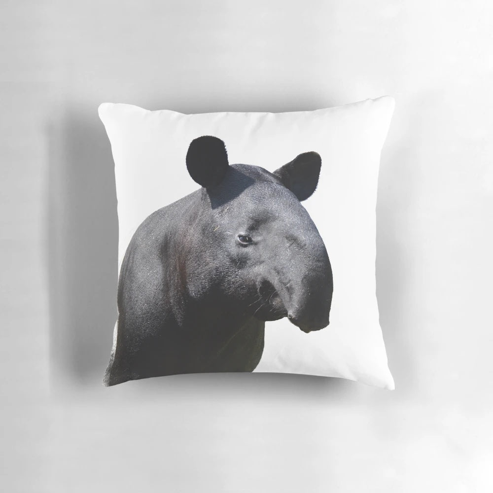 Soft and plush pillow featuring a detailed illustration of a Malayan tapir, a unique zoo animal.