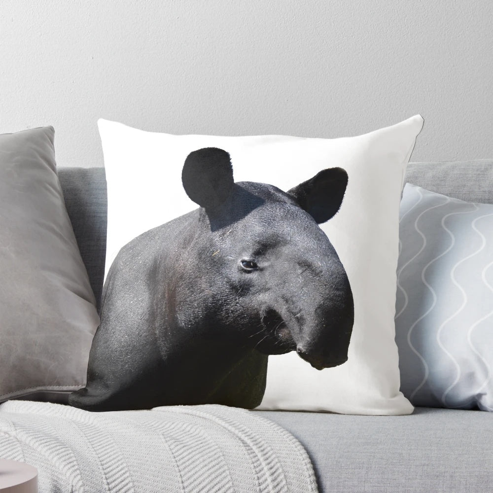 Soft and plush pillow featuring a detailed illustration of a Malayan tapir, a unique zoo animal.