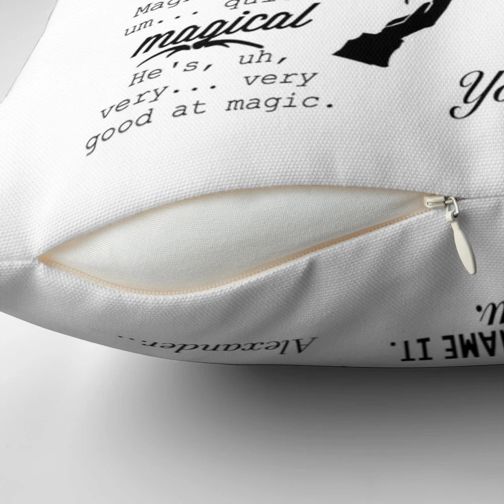 Malec inspired quotes printed on a decorative throw pillow or cushion.