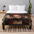 Plush blanket featuring a creepy, dark fantasy demon girl with horns