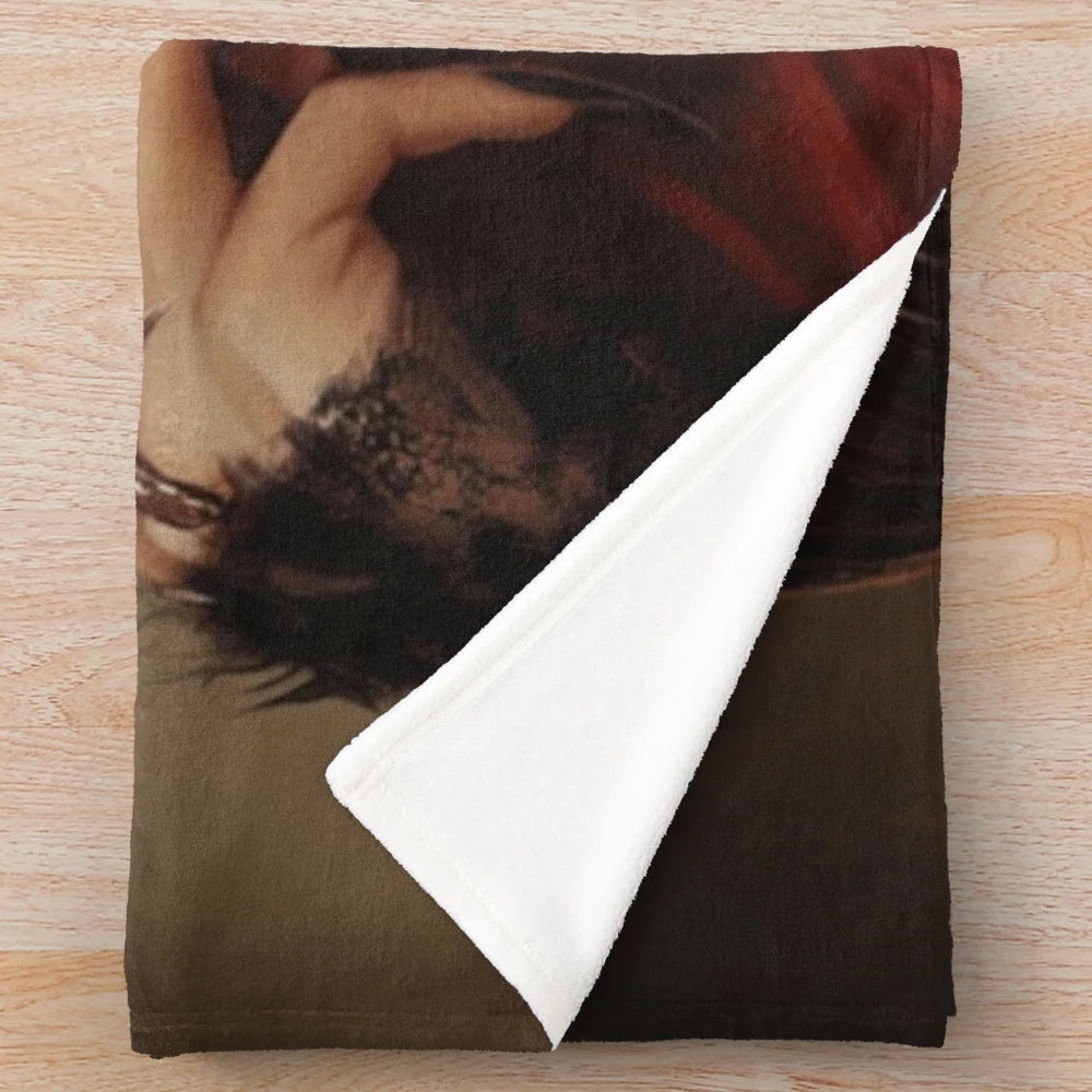 Plush blanket featuring a creepy, dark fantasy demon girl with horns