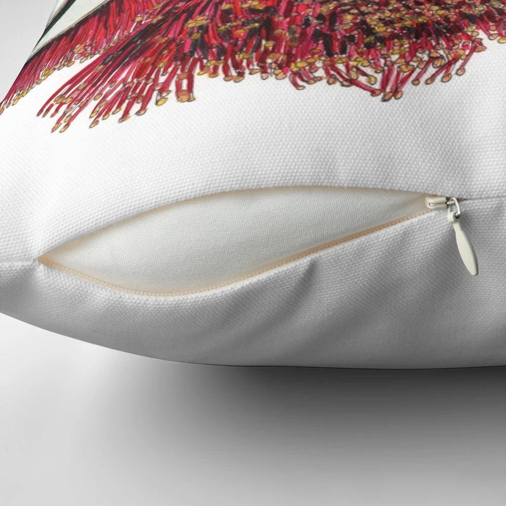 Pillow featuring the natural elements of mallee flower and gum nuts, an Australian native flora design.