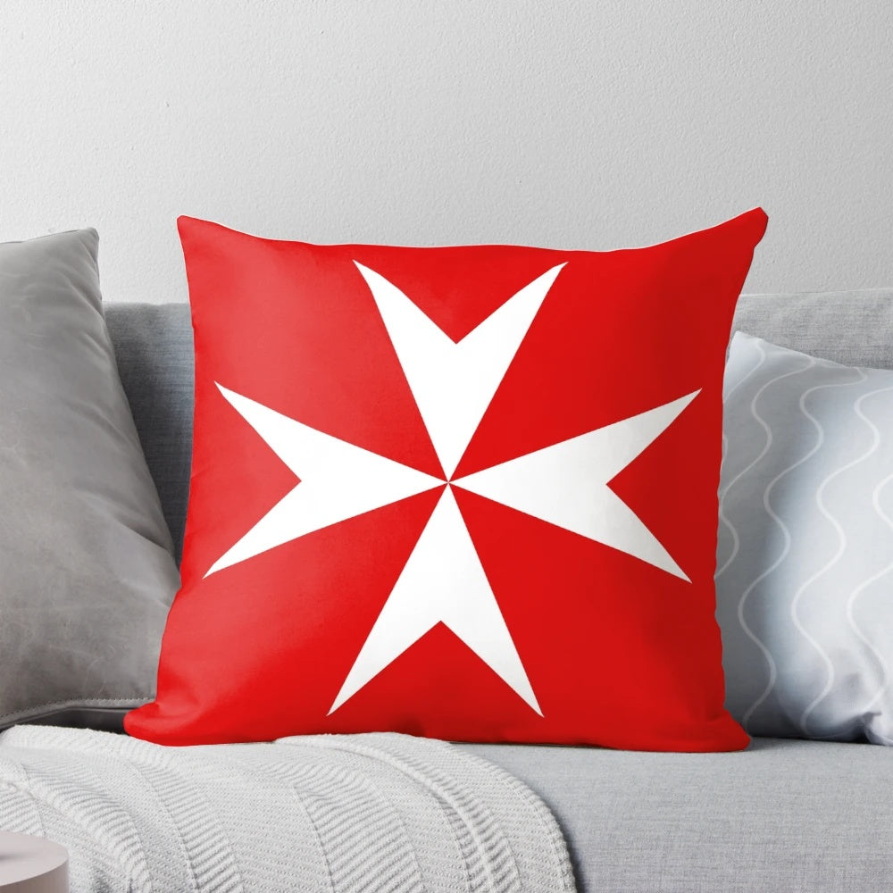 Vibrant Maltese Cross Flag Pillow featuring the national flag of Malta