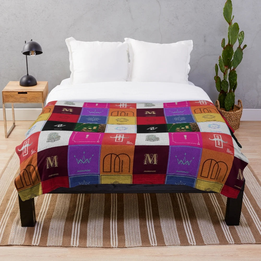 Mamamoo-inspired patchwork plush blanket with colorful design