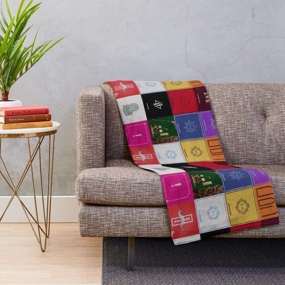 Mamamoo-inspired patchwork plush blanket with colorful design