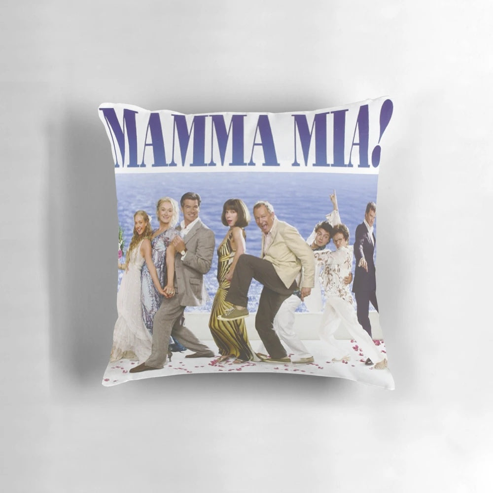 Mamma Mia Cast Movie Poster Pillow featuring Meryl Streep, Amanda Seyfried, and more