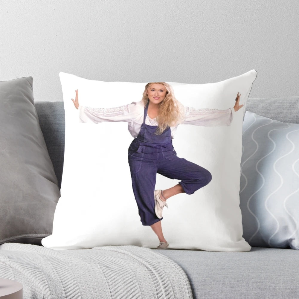 Mamma Mia donna sheridan pillow featuring Meryl Streep's character from the Broadway musical