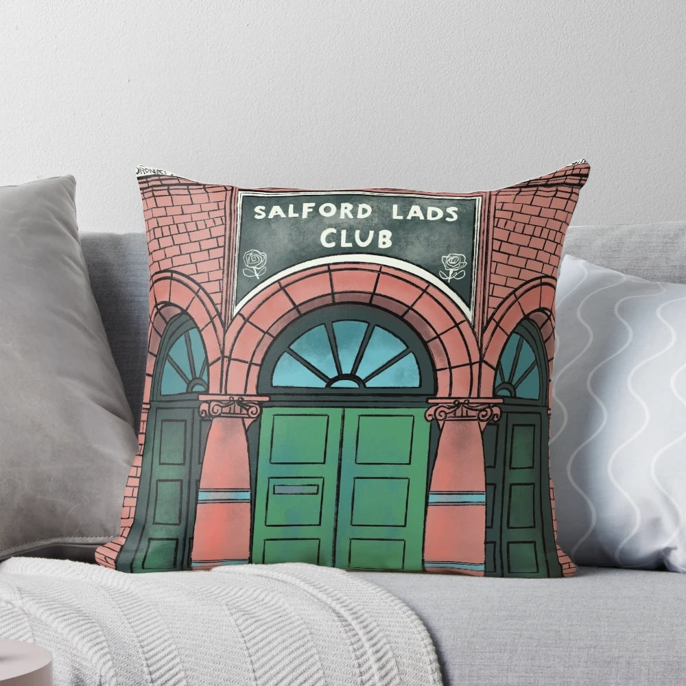 Salford Lads Club - The Smiths Pillow, featuring original artwork of the iconic Manchester band and landmark