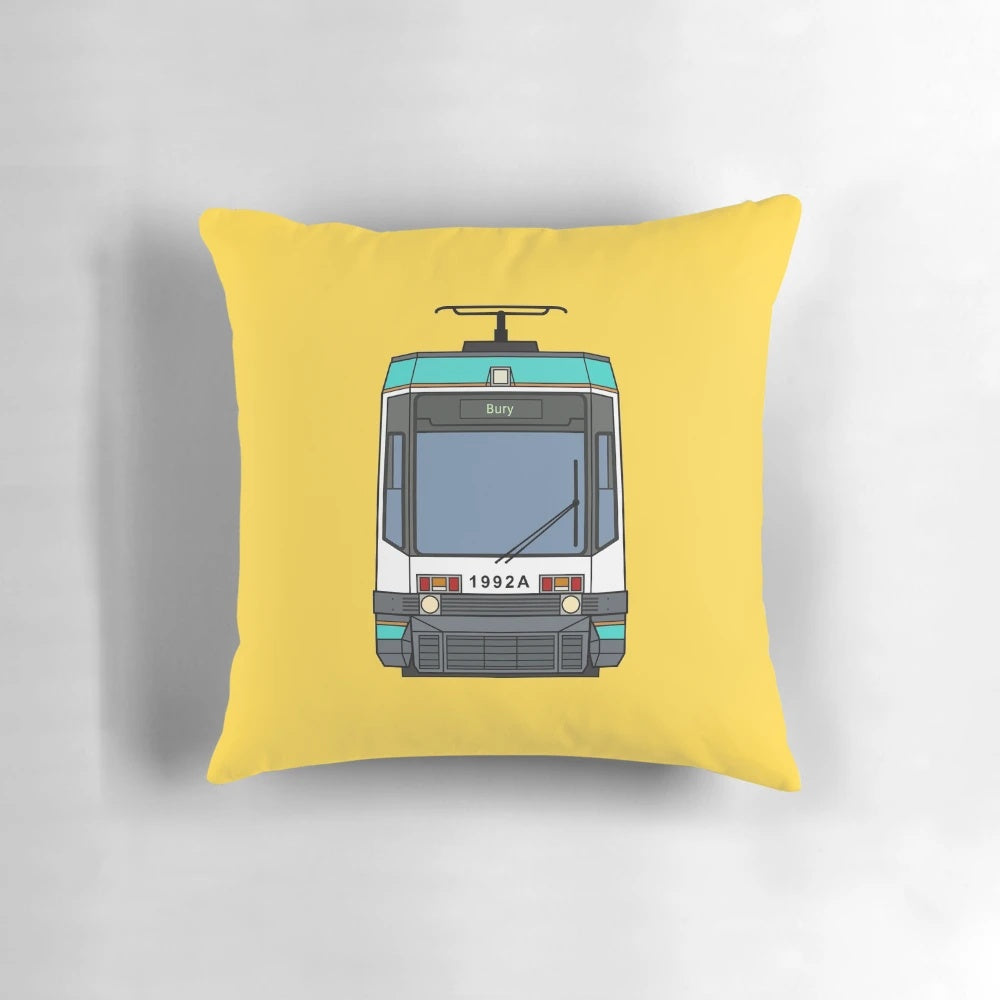 Vintage Manchester Metrolink Tram (1992) Pillow - T68 Light Rail Transit Decor