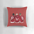 Minimalist pillow featuring Manchester United youth players Kobbie Mainoo, Alejandro Garnacho, and Rasmus Højlund