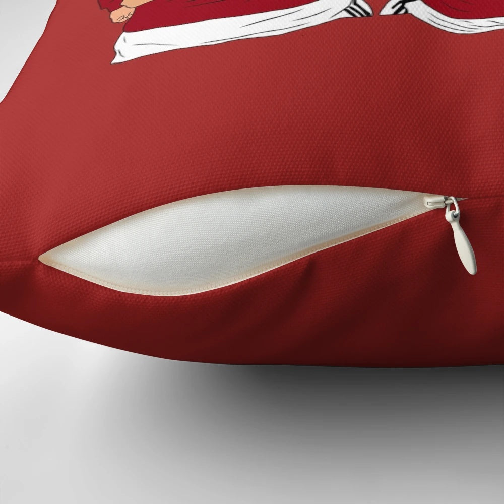 Minimalist pillow featuring Manchester United youth players Kobbie Mainoo, Alejandro Garnacho, and Rasmus Højlund