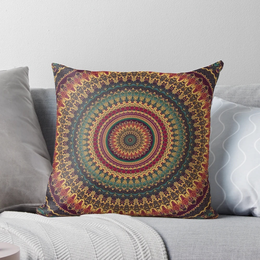 Mandala 11 Pillow featuring intricate sacred geometry and flower of life pattern