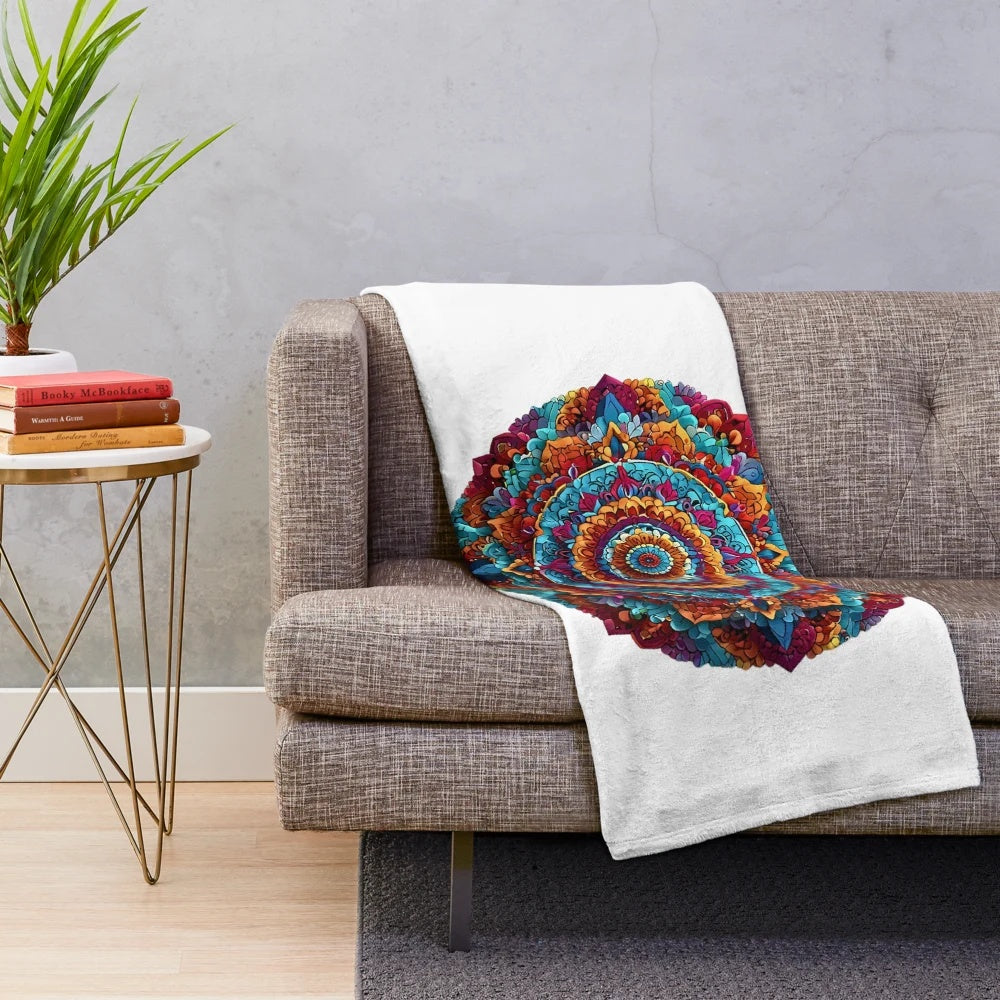 Mandala art inspired plush blanket with intricate patterns