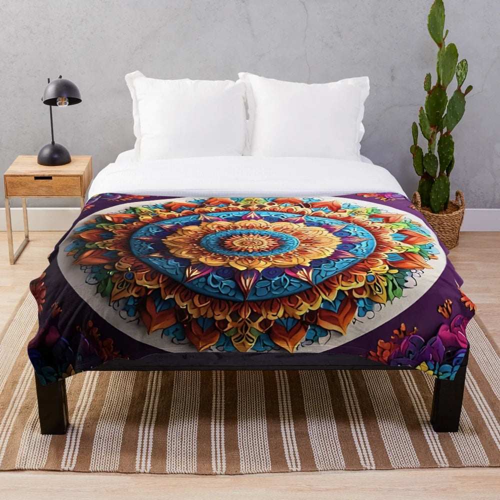 Mandala art plush blanket with intricate cultural patterns