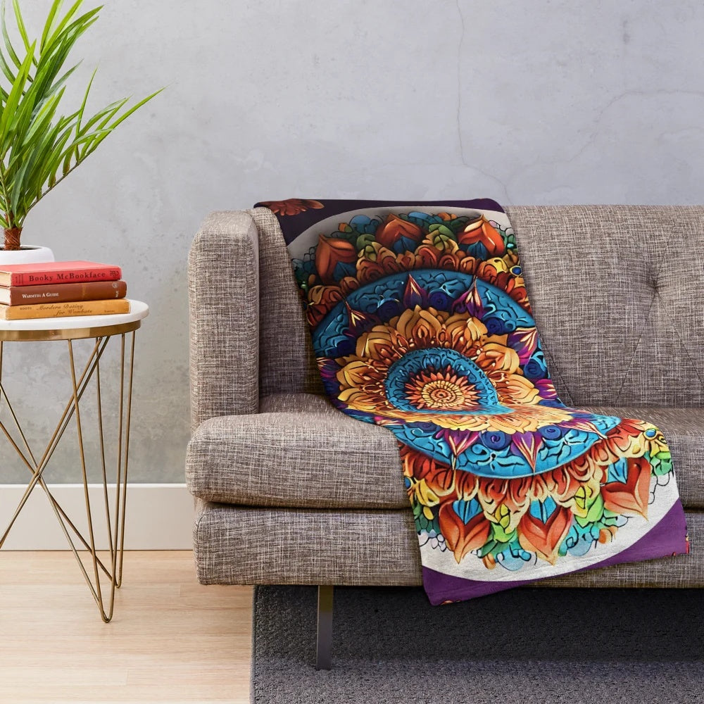 Mandala art plush blanket with intricate cultural patterns