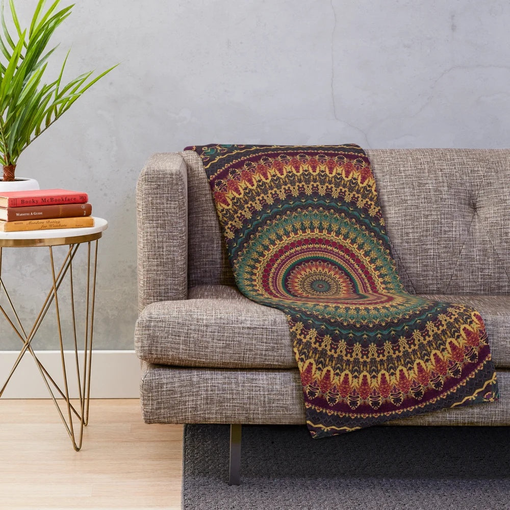 Mandala Plush Blanket with Colorful Floral Pattern