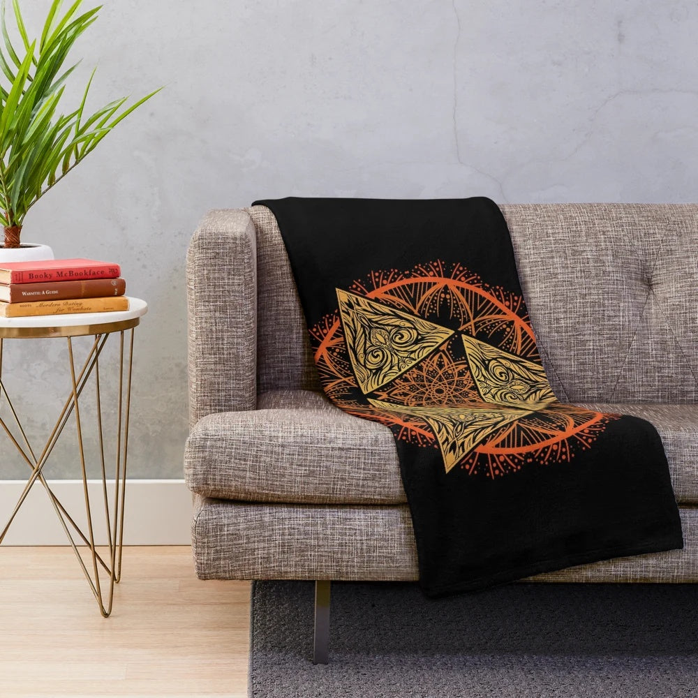 Mandala-patterned plush blanket with Zelda-inspired design