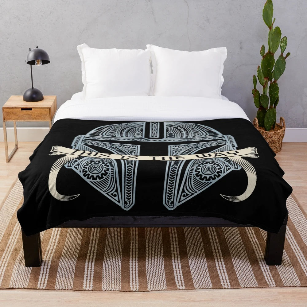 Mandalorian inspired plush blanket with tattoo pattern design