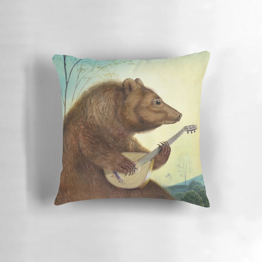 Mandolin Bear Decorative Pillow with Adorable Bear Design