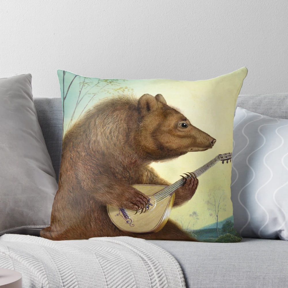 Mandolin Bear Decorative Pillow with Adorable Bear Design