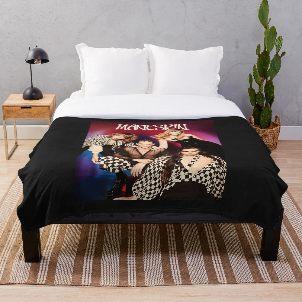 Maneskin inspired plush blanket featuring the Italian rock band