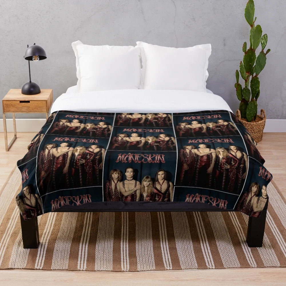 Maneskin rock band themed plush blanket