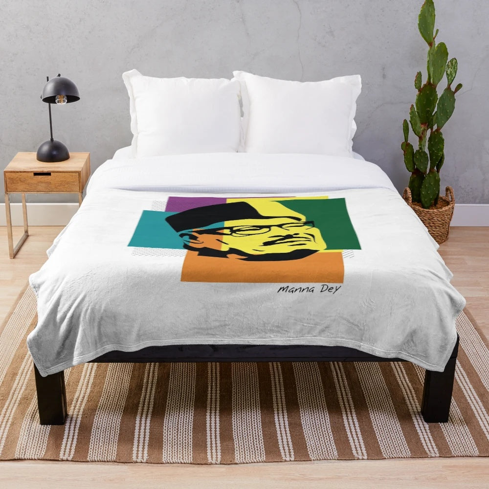 Manna Dey, iconic Bollywood actor and singer, featured on a plush blanket