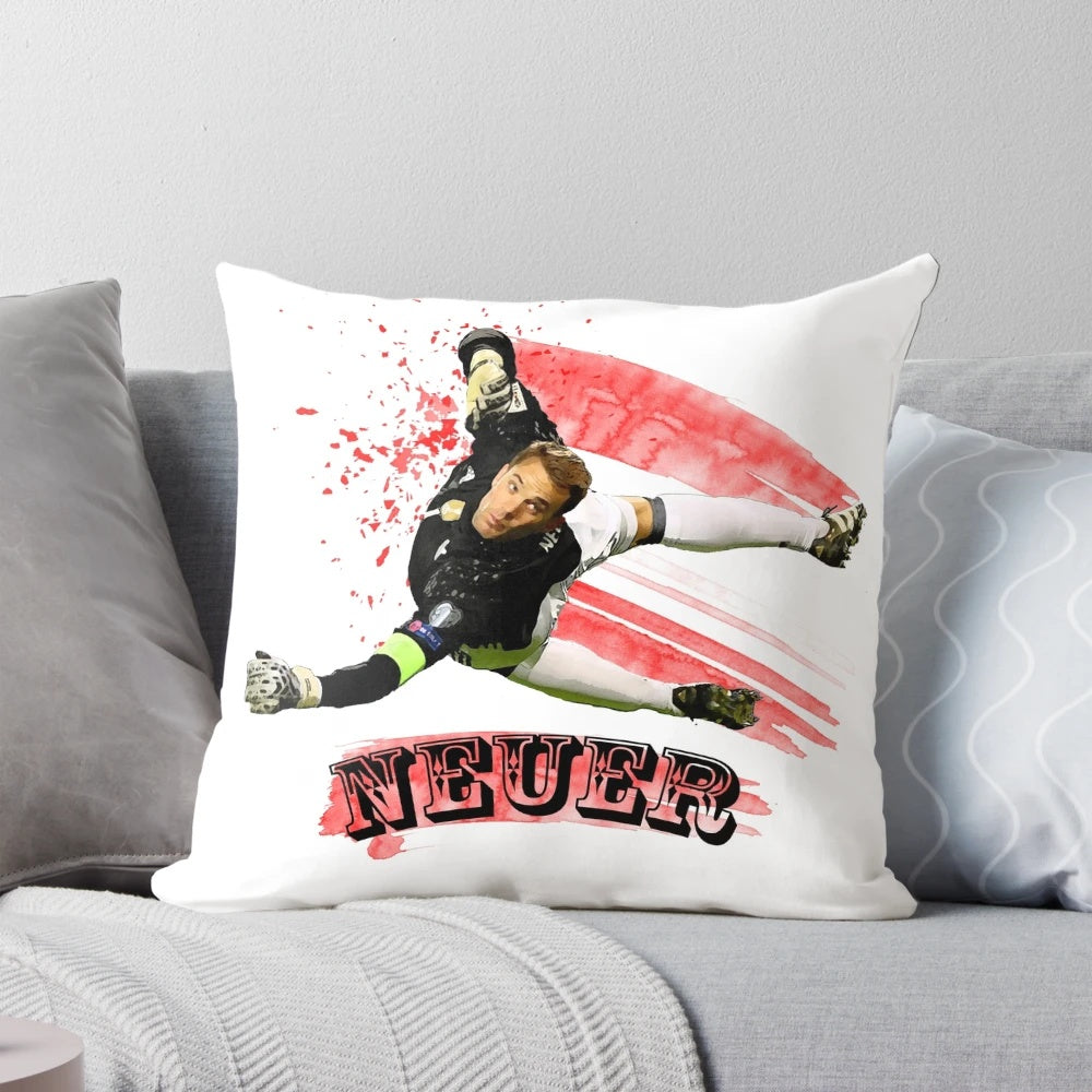 Manuel Neuer, the famous German soccer goalkeeper, on a high-quality pillow.