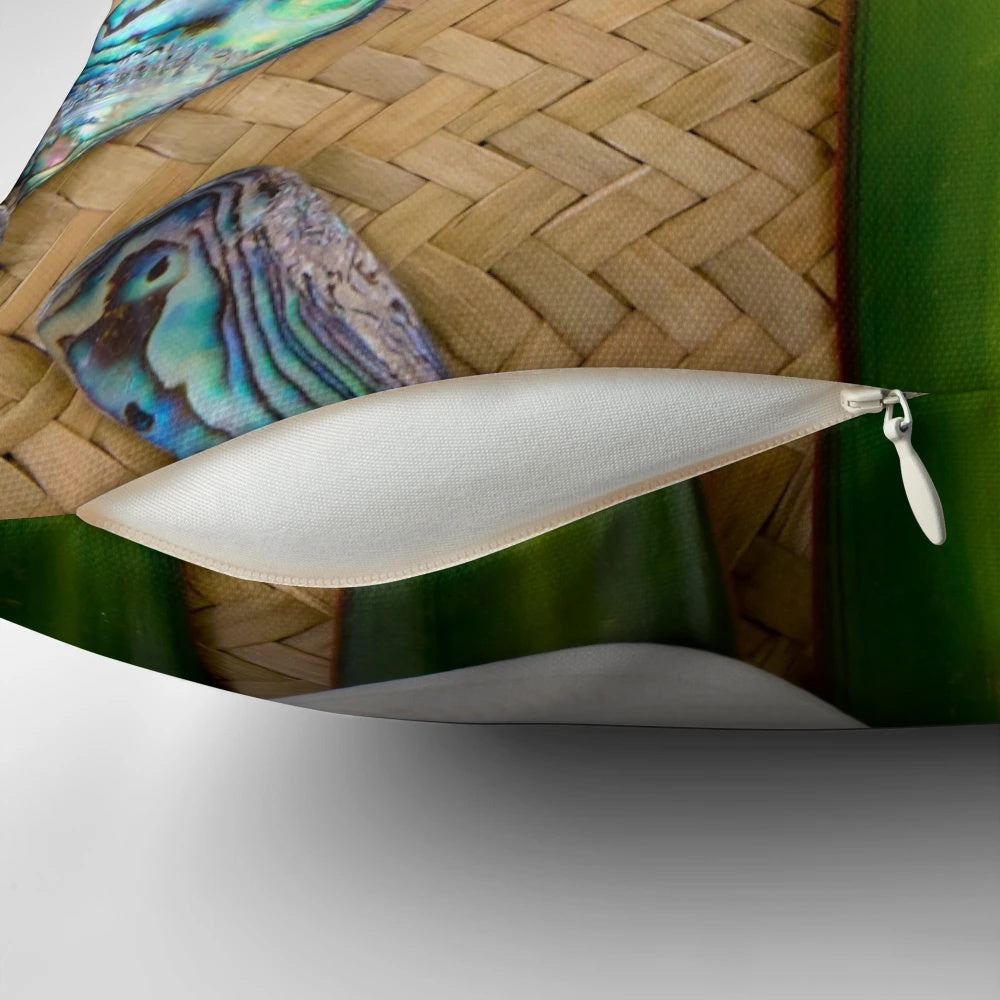 Maori-inspired decorative throw pillow featuring a family theme design