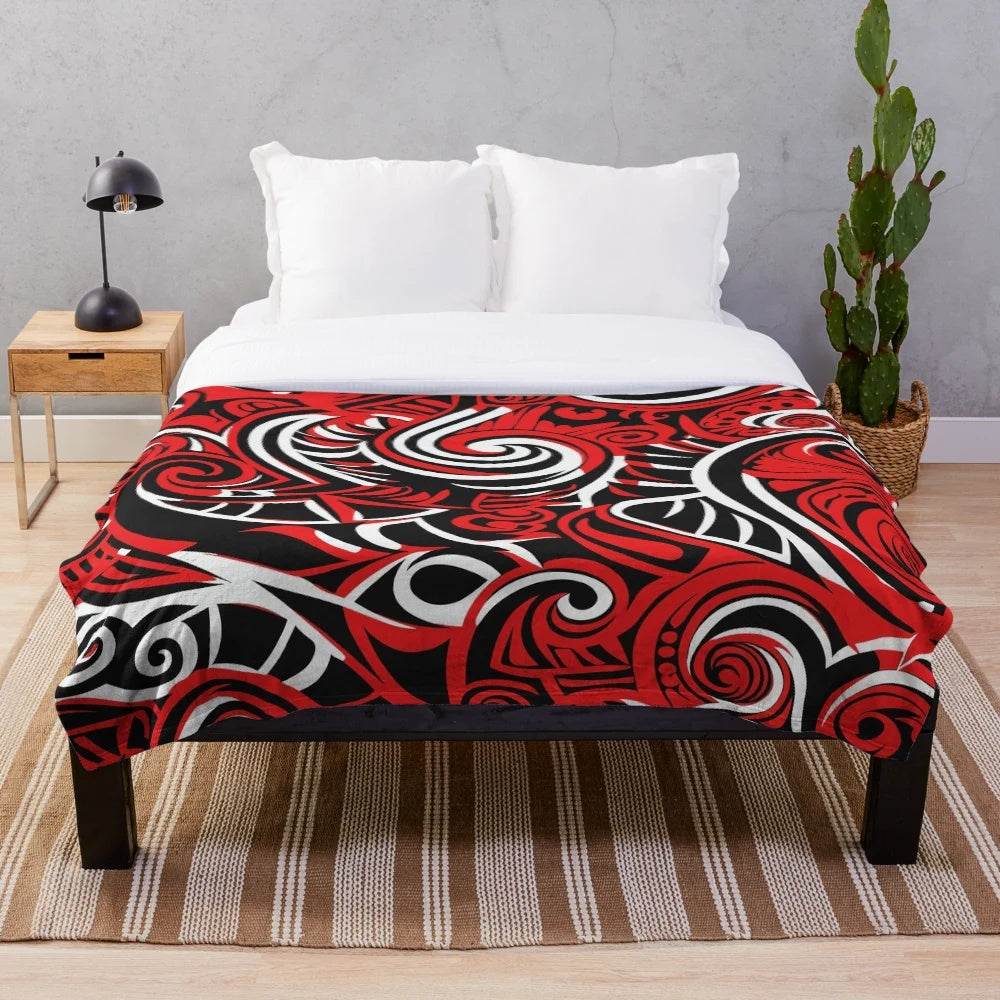Maori-inspired plush blanket with tribal patterns and ethnic design