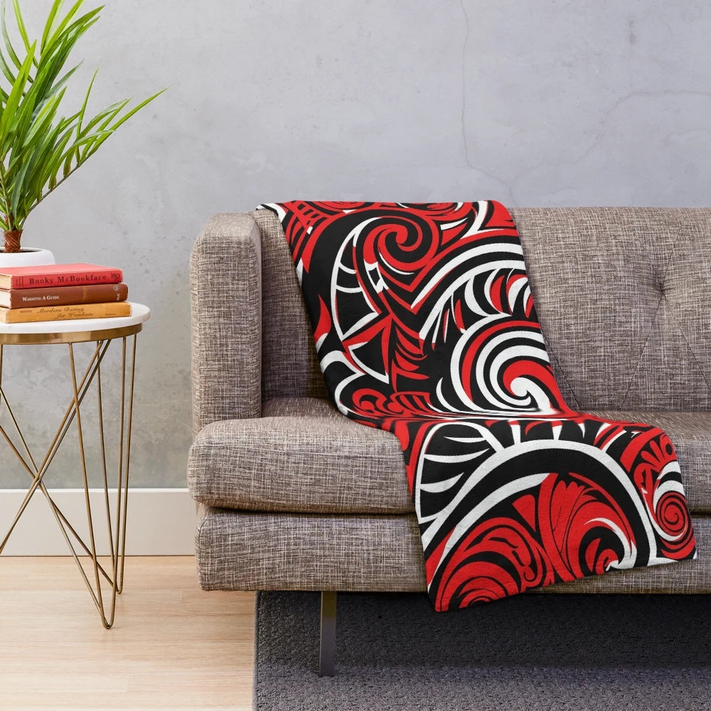 Maori-inspired plush blanket with tribal patterns and ethnic design