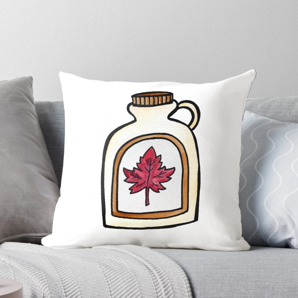 Maple Syrup Watercolor Decorative Pillow with Canadian Maple Tree Design