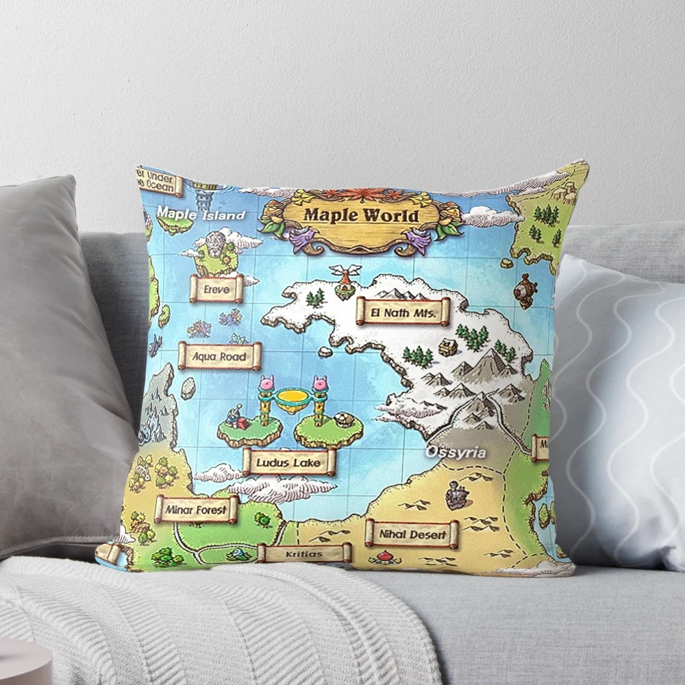 Maplestory World Map Decorative Pillow - Soft, comfortable gaming-themed home decor for your bedroom, living room or office.