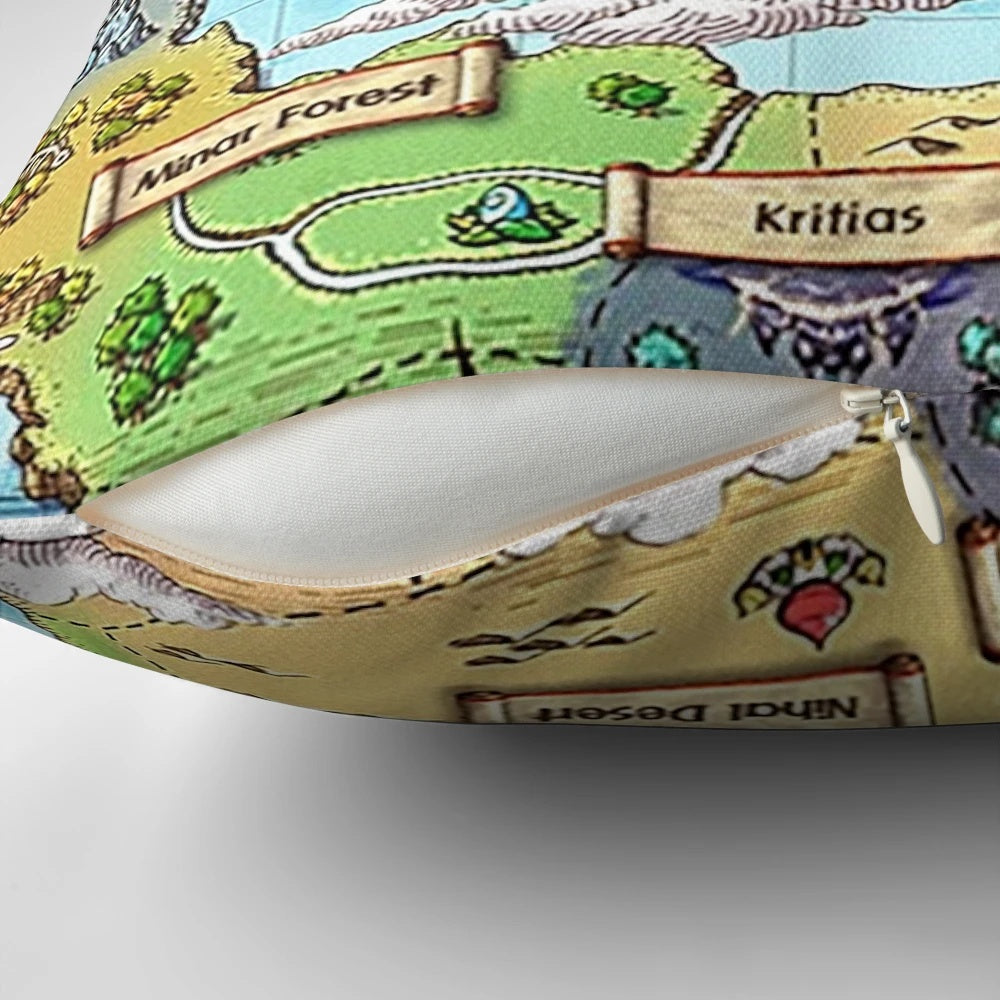 Maplestory World Map Decorative Pillow - Soft, comfortable gaming-themed home decor for your bedroom, living room or office.