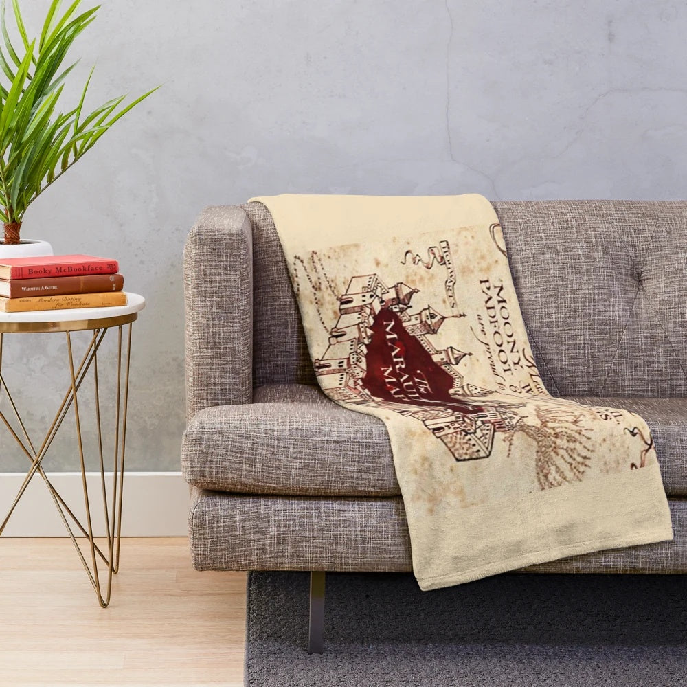 Marauder Map inspired plush blanket featuring the iconic wizarding world design