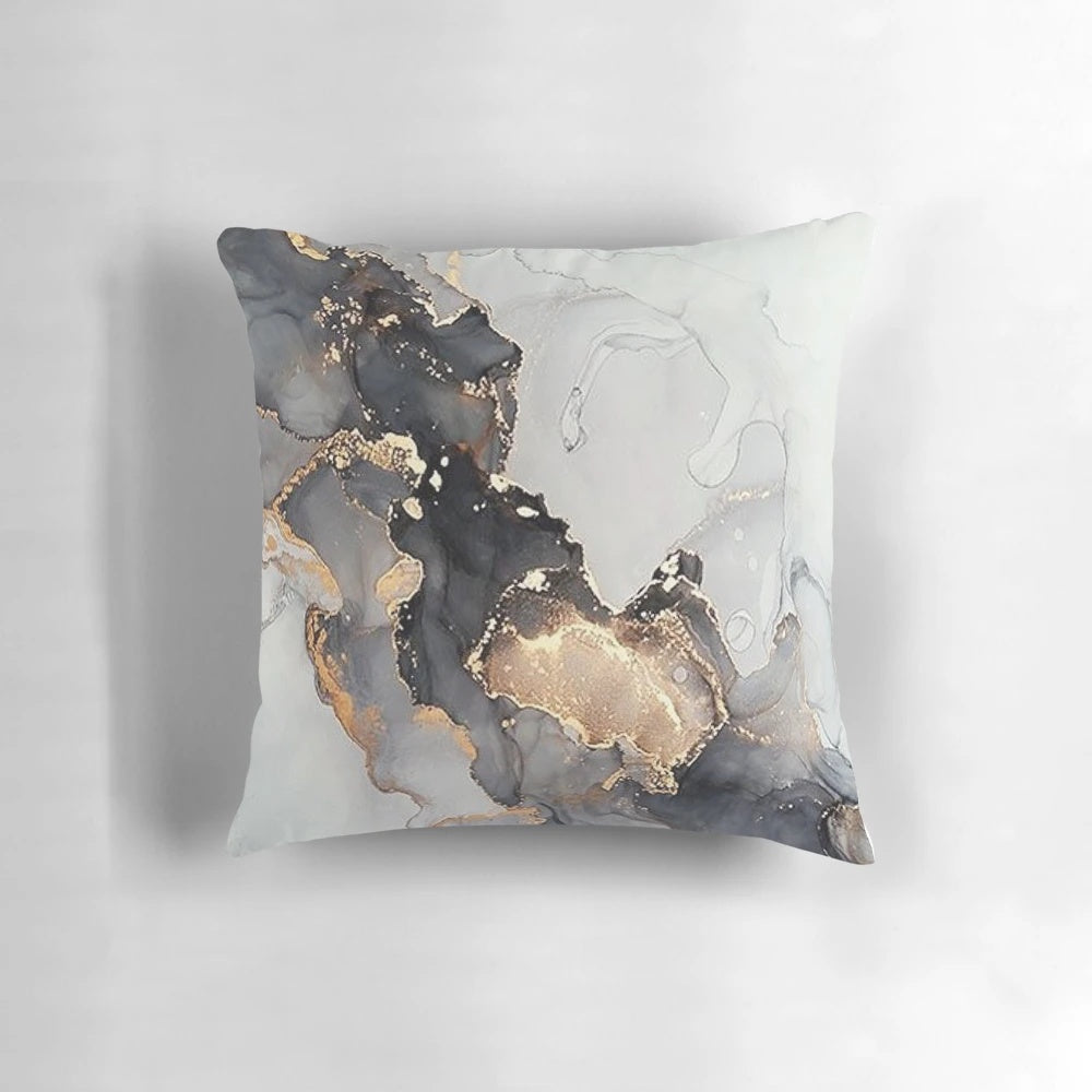Marble gray, black, and gold decorative pillow