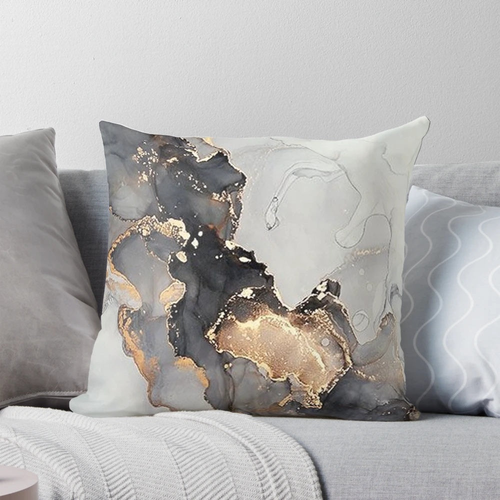 Marble gray, black, and gold decorative pillow