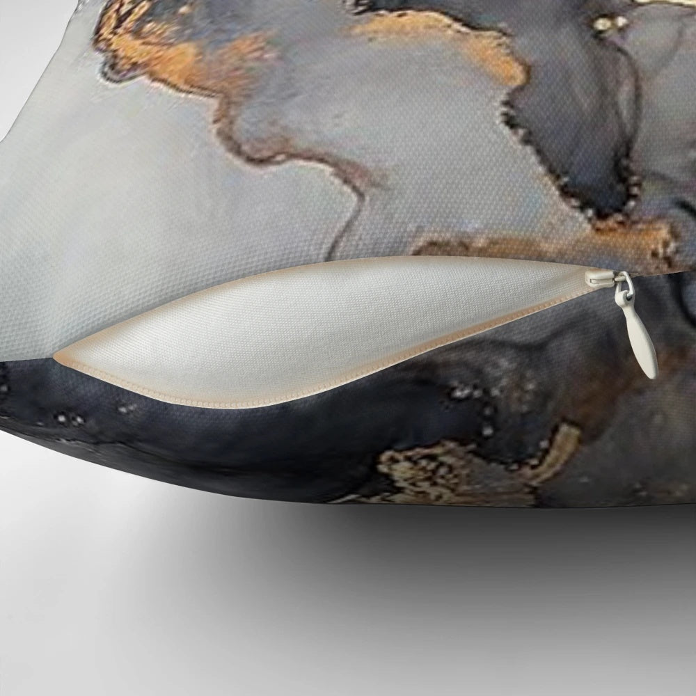 Marble gray, black, and gold decorative pillow