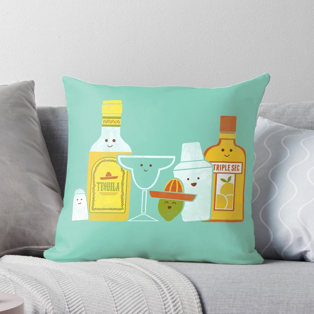 Soft, plush pillow featuring a fun margarita design, perfect for adding a touch of Mexican-inspired style to your home.