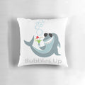 Colorful margarita shark-shaped pillow with tropical motifs
